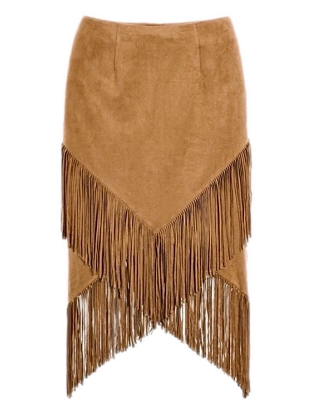 Chico’s Brown Faux Suede Layered Tiered Fringe Midi Skirt Boho Western